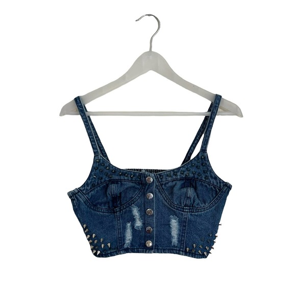 Kaitlyn Denim Studded Bralette Top - Picture 1 of 8